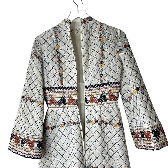 Pat Sandler Vintage Quilted Dress Embroidered Long Sleeve Tribal Print XS - Picture 6 of 10